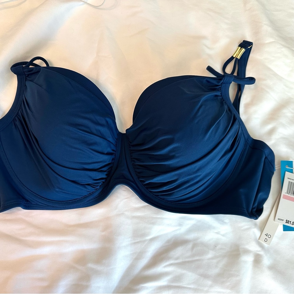 NEW Bleu Rod Beattie Navy Blue Underwire Bikini Top 40D